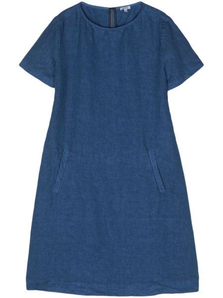 Lněné šaty s kulatým výstřihem Aspesi modré