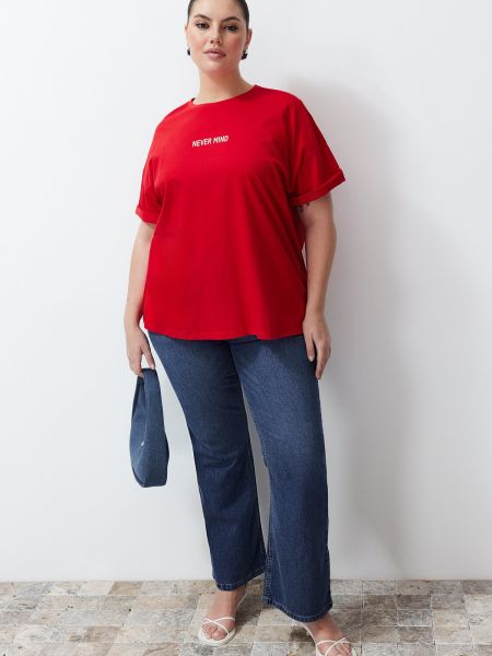 Oversized kötött póló nyomtatás Trendyol piros
