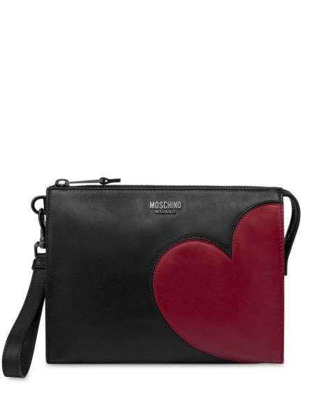 Kožna clutch torbica s uzorkom srca Moschino crna
