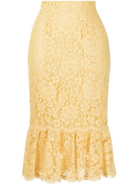 Falda de tubo ajustada de flores de encaje Dolce & Gabbana amarillo