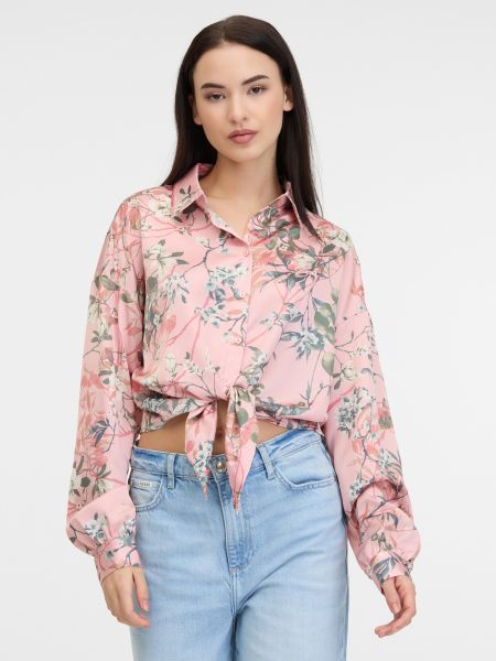Satīna krekls ar ziediem Guess rozā