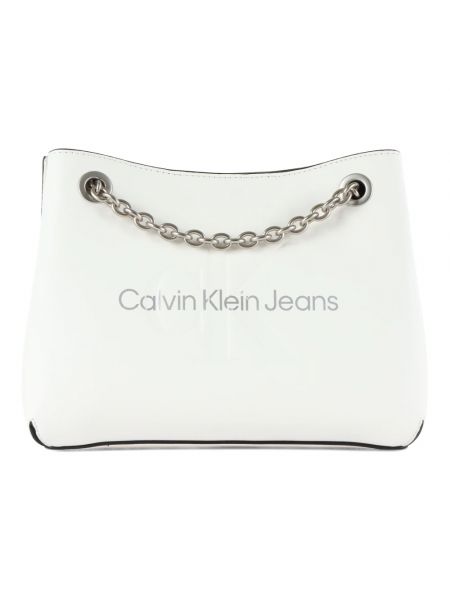 Torba na ramię skórzana Calvin Klein Jeans biała