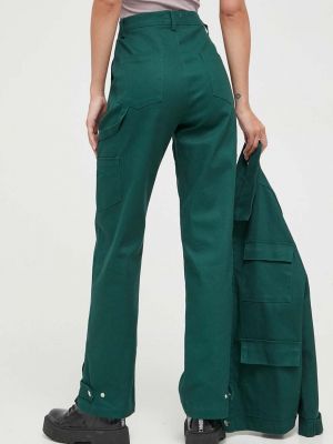 Jednobarevné kalhoty s vysokým pasem Sixth June zelené