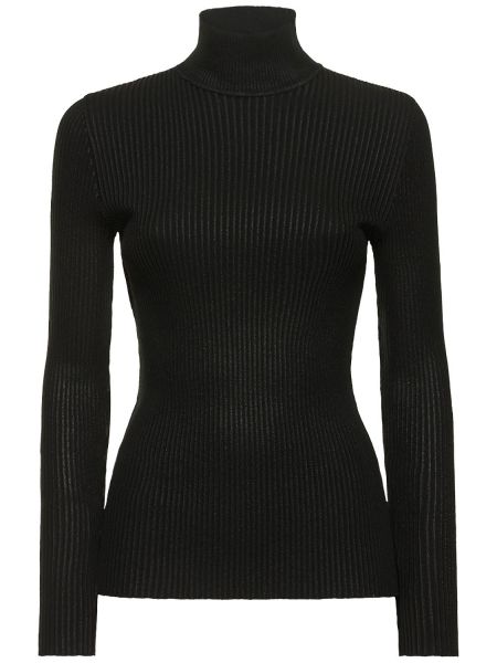 Suéter de viscosa de punto de cuello vuelto Alberta Ferretti negro