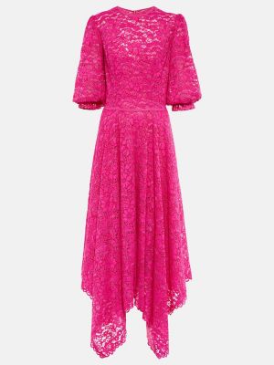 Midi haljina s cvjetnim printom s čipkom Costarellos ružičasta