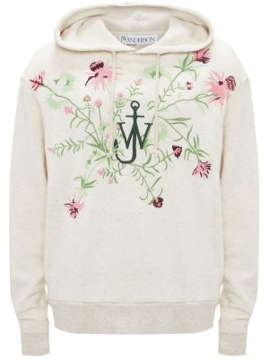 Pamučna hoodie s kapuljačom s cvjetnim printom Jw Anderson bež