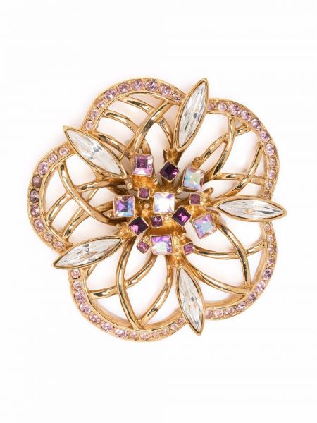 Broszka w kwiatki z kryształkami Givenchy Pre-owned złota