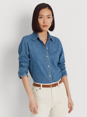 Camisa de algodón manga larga Lauren Ralph Lauren azul
