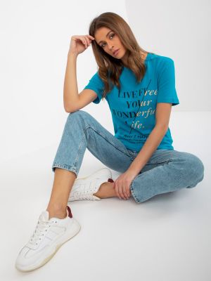 Medvilninis marškinėliai su užrašais Fashionhunters mėlyna