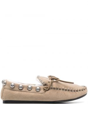 Pantofi loafer din piele de căprioară cu nasturi Isabel Marant argintiu