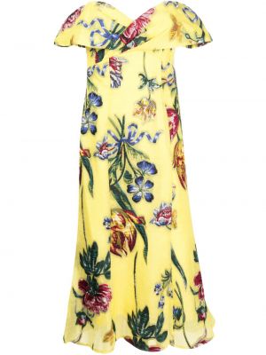 Raštuotas gėlėtas midi suknele Marchesa Notte geltona