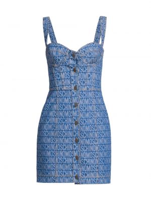 Джинсовое мини-платье бюстье с логотипом Moschino синий