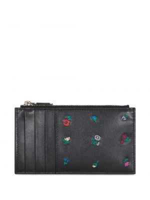 Kvetinová kožená peňaženka Etro čierna