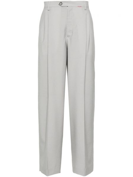 Vlnené nohavice s lisovaným záhybom s výšivkou Marni sivá