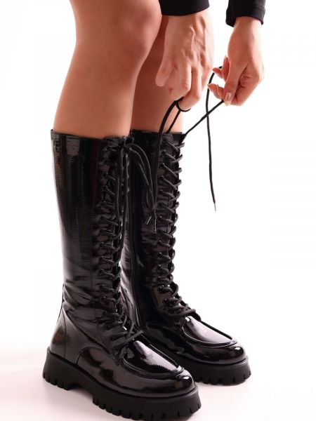 Lakované kožené kotníkové boty Shoeberry černé