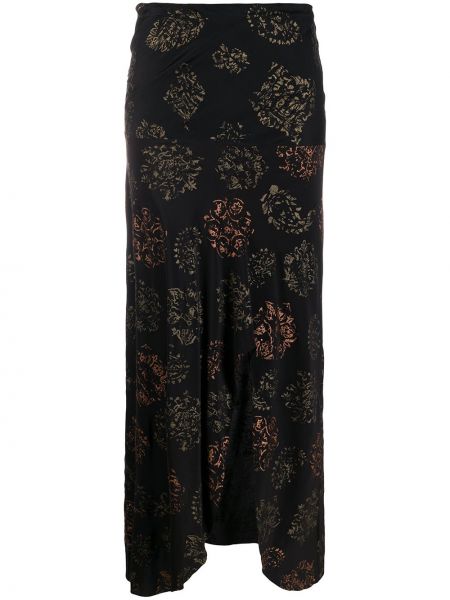 Květinové hedvábné midi sukně s vysokým pasem Romeo Gigli Pre-owned - černá