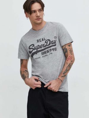 Памучна тениска с дълъг ръкав с принт Superdry сиво