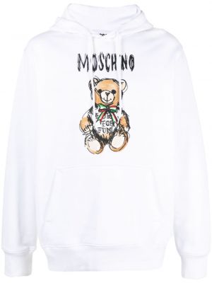 Pamučna hoodie s kapuljačom Moschino bijela
