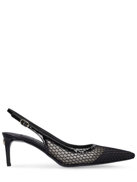 Pantofi cu toc din piele plasă slingback Dolce & Gabbana negru