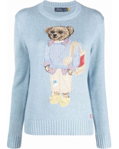 Пуловер длинный с медведем Polo Ralph Lauren, синий