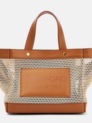 Kožená nákupná taška so sieťovinou Tom Ford béžová