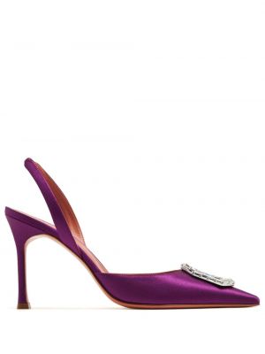 Pantofi cu toc cu cataramă de cristal Amina Muaddi violet