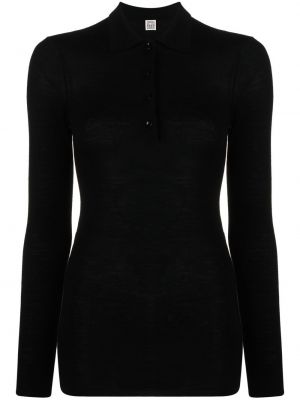 Плетена вълнена поло тениска Toteme черно