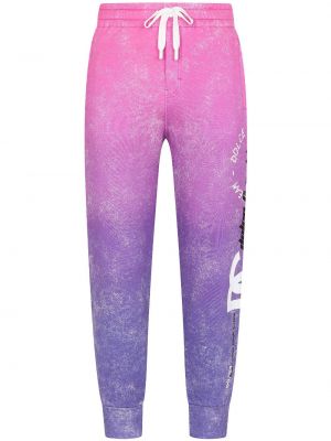 Bavlnené teplákové nohavice s potlačou Dolce & Gabbana fialová