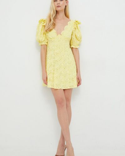 Jednobarevné přiléhavé mini šaty z polyesteru For Love & Lemons - žlutá