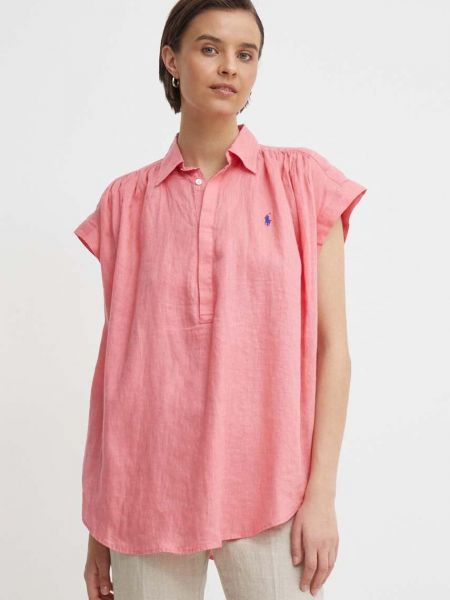 Lanena bluza Polo Ralph Lauren ružičasta