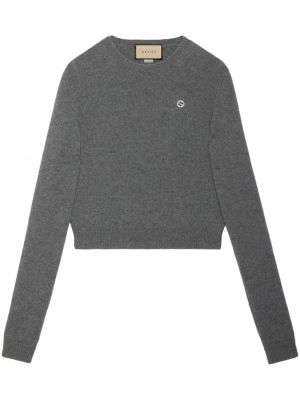 Kašmírový sveter s výšivkou Gucci sivá