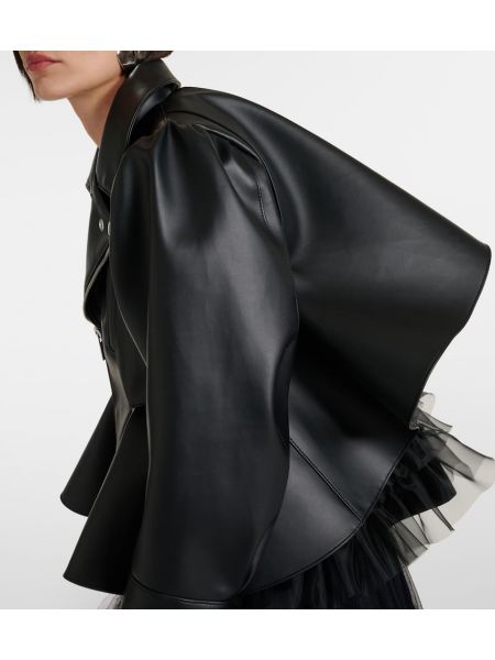 Peplum kožená bunda z imitace kůže Noir Kei Ninomiya černá