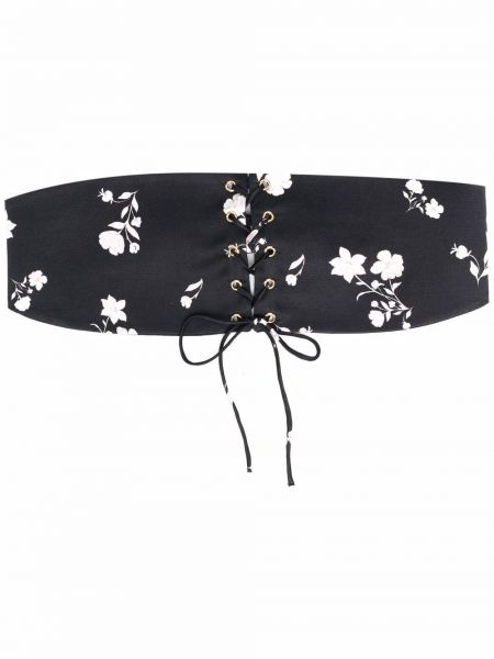 Cinturón de seda de flores con estampado Roses & Lace negro