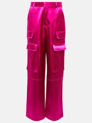 Satynowe spodnie cargo z wysoką talią relaxed fit Frame różowe