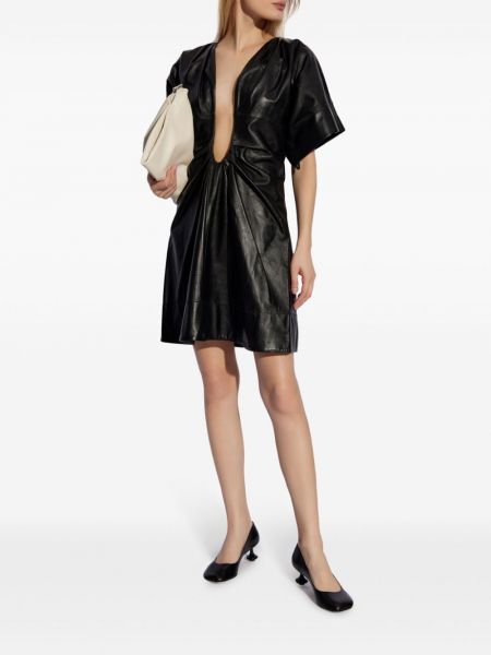 Leder kleid mit plisseefalten Victoria Beckham schwarz