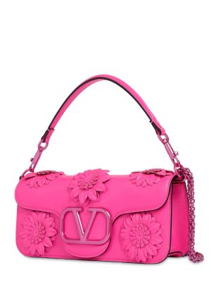 Květinová kožená kabelka Valentino Garavani růžová