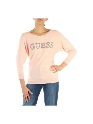 Sweter z wiskozy z okrągłym dekoltem Guess różowy