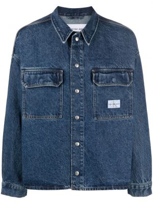 Rifľová košeľa na gombíky Calvin Klein Jeans modrá