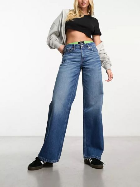 Прямые джинсы с низкой талией свободного кроя Weekday синие