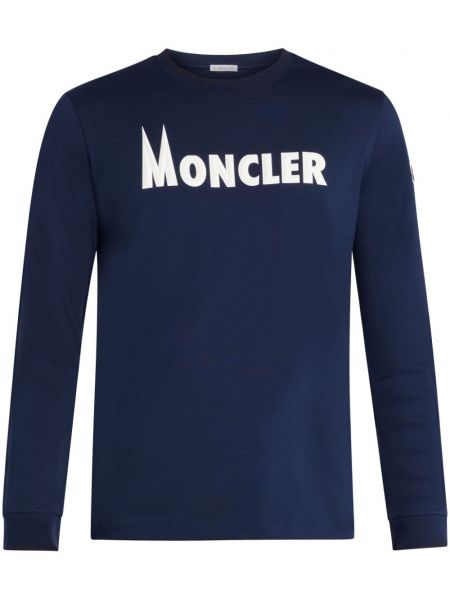Bavlněné tričko s potiskem Moncler modré
