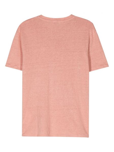Lněné tričko s kulatým výstřihem Sandro růžové