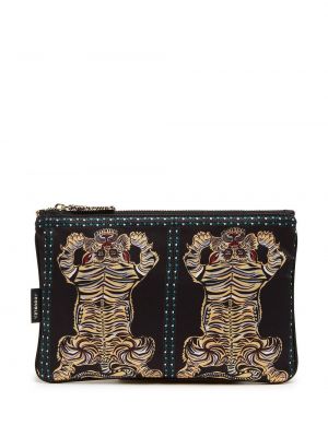 Pisemska torbica s potiskom s tigrastim vzorcem La Doublej črna