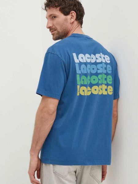 Koszulka bawełniana z nadrukiem Lacoste niebieska
