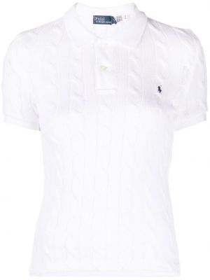 Плетена памучна поло тениска с v-образно деколте Polo Ralph Lauren