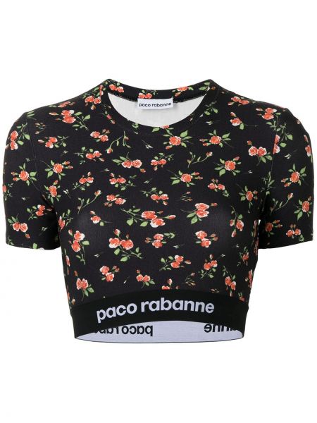Koszulka w kwiatki z nadrukiem Paco Rabanne