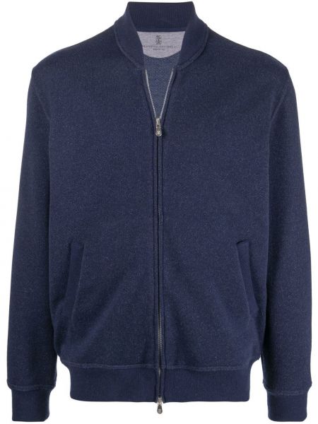 Bomull cashmere strikkegenser med glidelås Brunello Cucinelli blå