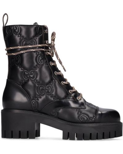 Prošívané kožené kotníkové boty Gucci černé