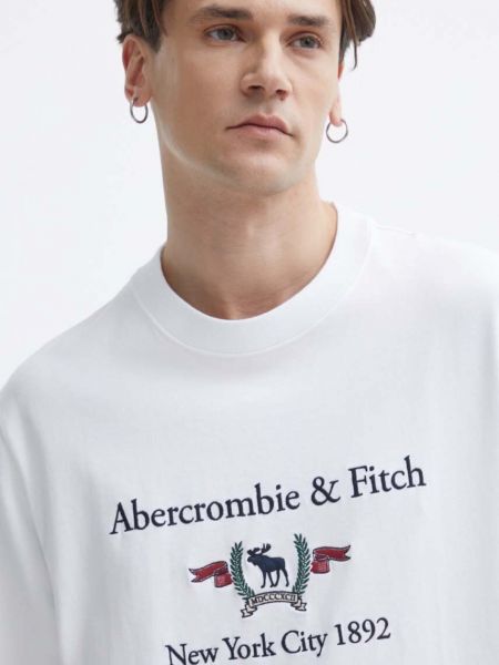 Bombažna majica Abercrombie & Fitch bela