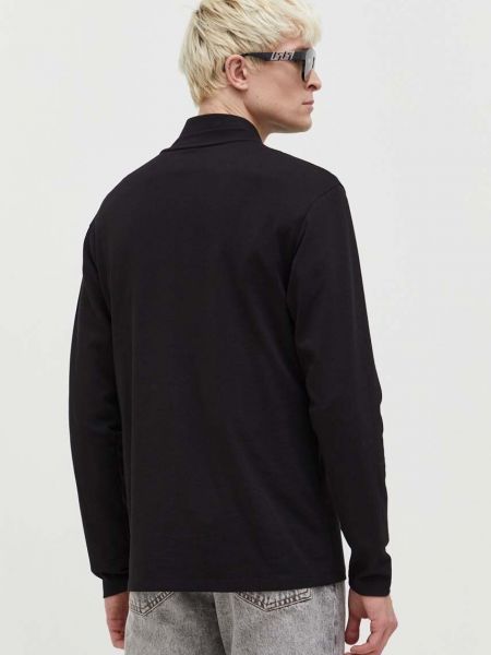 Bavlněné tričko s dlouhým rukávem s dlouhými rukávy s aplikacemi Hugo černé