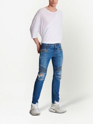 Skinny džíny s oděrkami Balmain modré